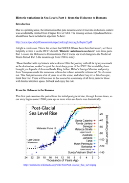 Historic Variations in Sea Levels Part 1- from the Holocene to Romans