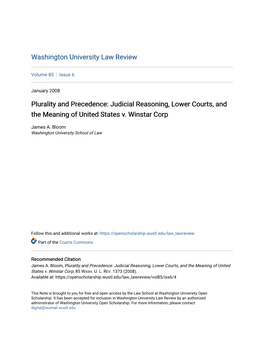 Plurality and Precedence: Judicial Reasoning, Lower Courts, and the Meaning of United States V