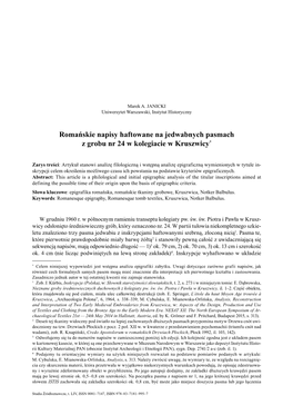 Romańskie Napisy Haftowane Na Jedwabnych Pasmach Z Grobu Nr 24 W Kolegiacie W Kruszwicy*