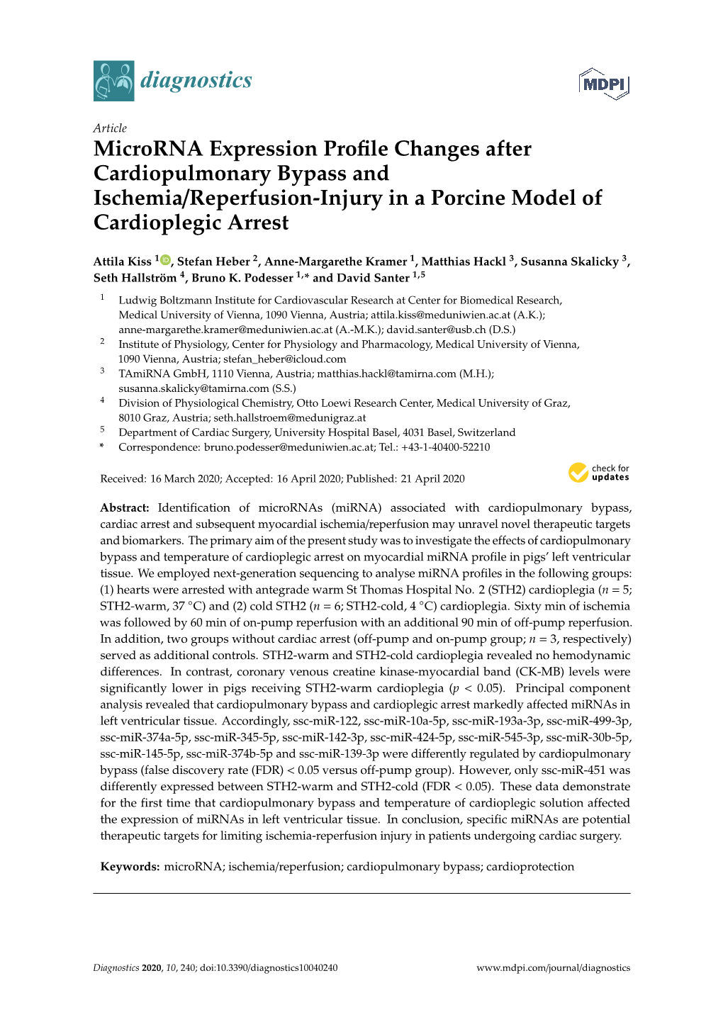 Microrna Expression Profile Changes After Cardiopulmonary