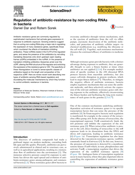Regulation of Antibiotic-Resistance by Non-Coding Rnas in Bacteria Dar and Sorek 113
