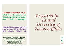 Research in Faunal Diversity of Eastern Ghats