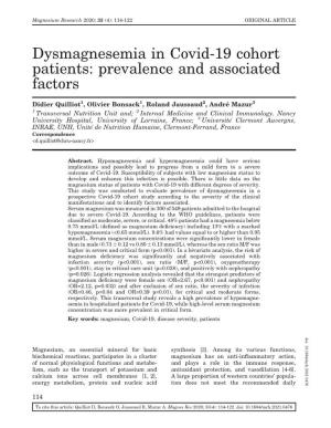Dysmagnesemia in Covid-19 Cohort Patients: Prevalence and Associated Factors