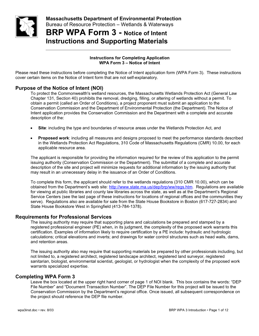 BRP WPA Form 3 - Instructions and Supporting Materials
