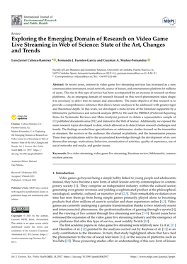 Exploring the Emerging Domain of Research on Video Game Live Streaming in Web of Science: State of the Art, Changes and Trends