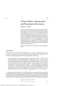 Tiberian Hebrew Spirantization and Phonological Derivations William J