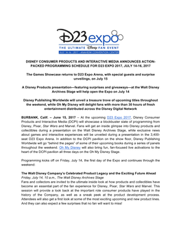 Packed Programming Schedule for D23 Expo 2017, July 14-16, 2017