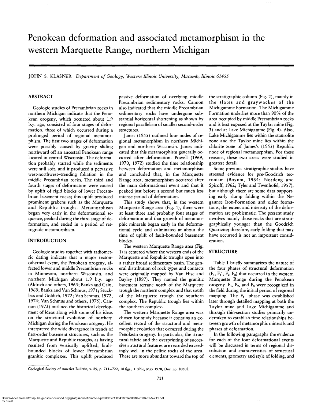 Penokean Deformation and Associated Metamorphism in the Western Marquette Range, Northern Michigan