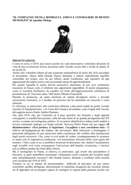 IL COMPAGNO NICOLA BOMBACCI, AMICO E CONSIGLIERE DI BENITO MUSSOLINI” Di Agostino Melega