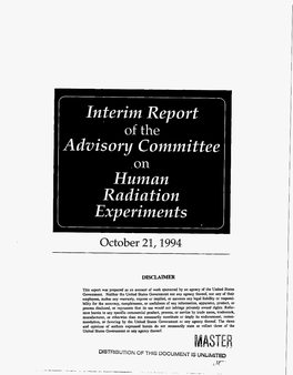 Interim Report Advisory Committee Human Radiation Lxperzments