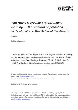The Royal Navy and Organizational Learning — the Western Approaches Tactical Unit and the Battle of the Atlantic
