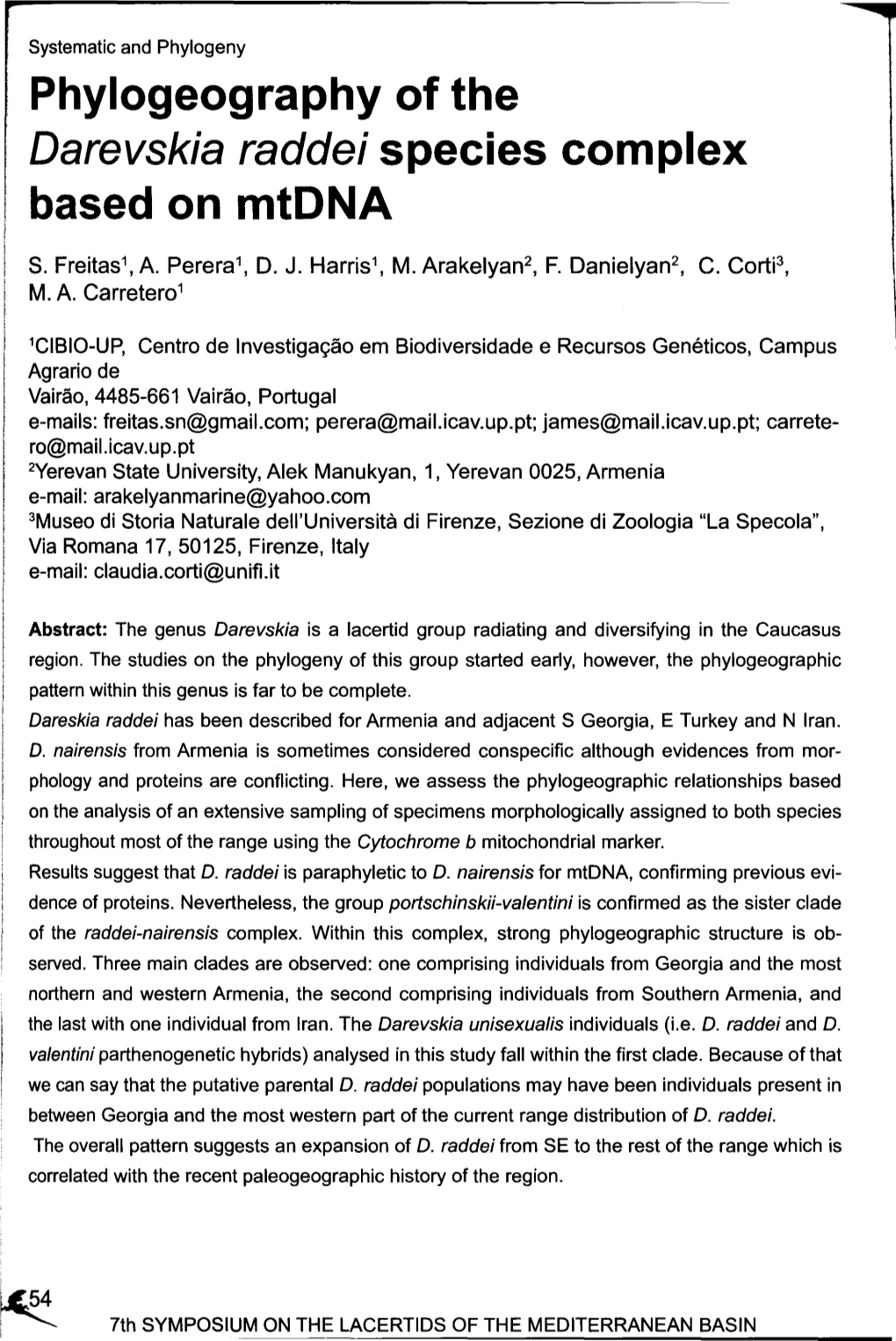 Darevskia Raddei Species Complex Based on Mtdna