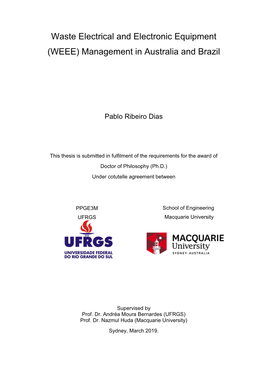 Waste Electrical and Electronic Equipment (WEEE) Management in Australia and Brazil