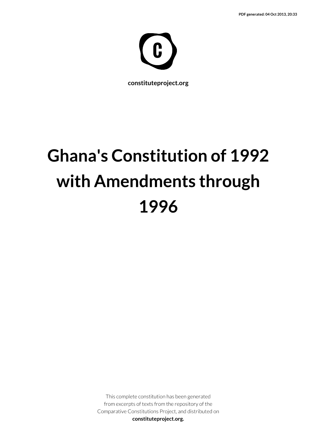 Ghana's Constitution of 1992 with Amendments Through 1996