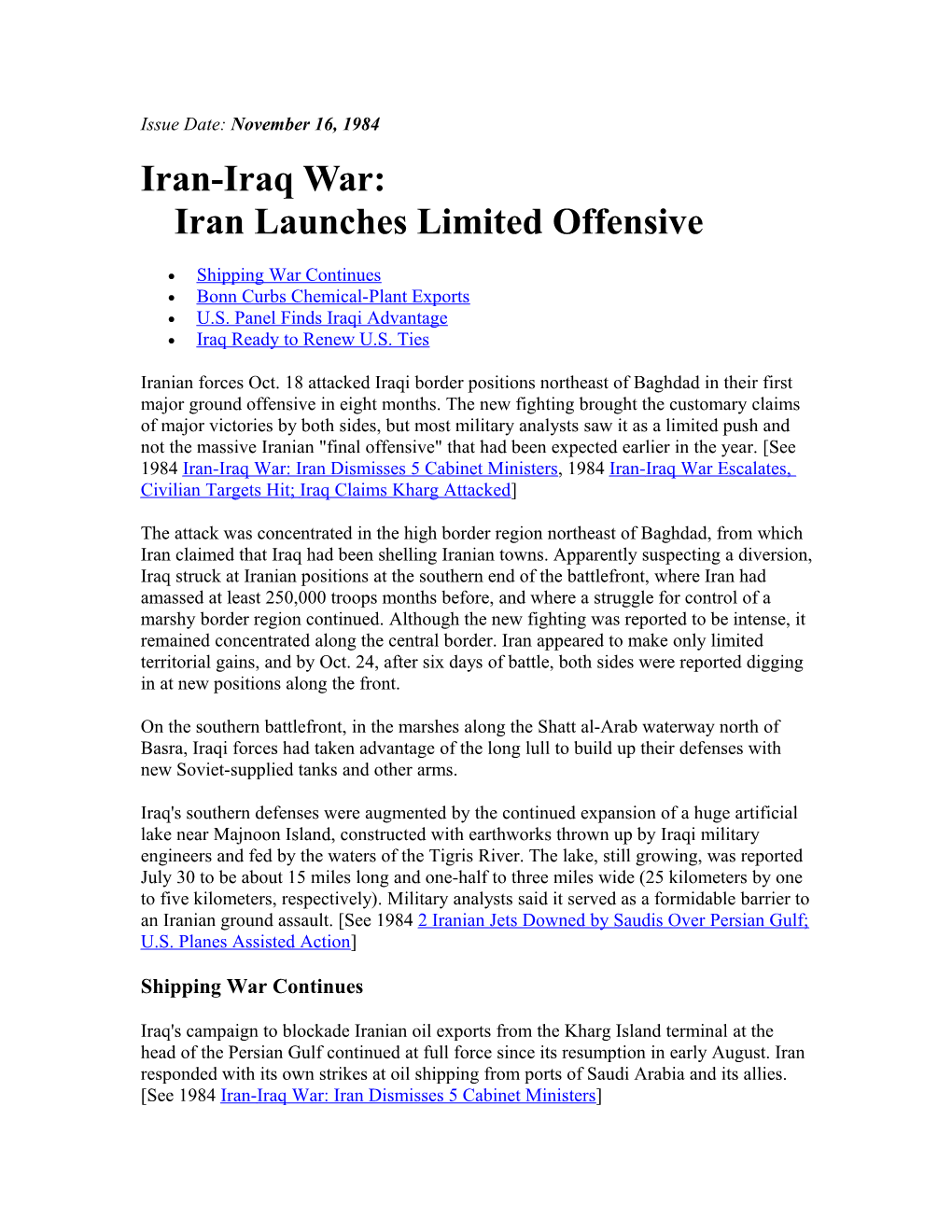 Iran-Iraq War:Iran Launches Limited Offensive