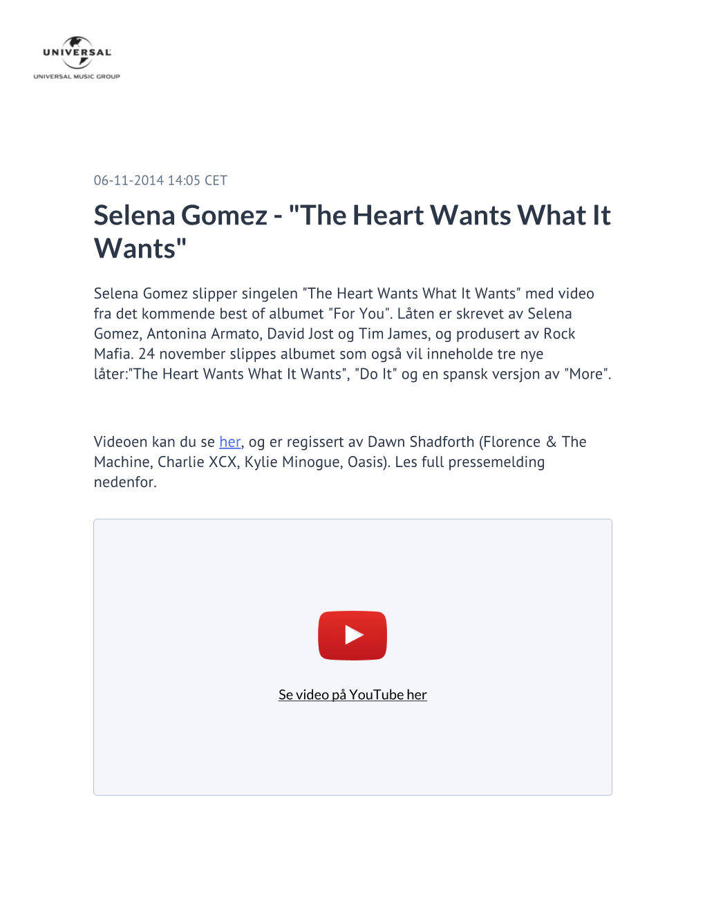 Selena Gomez - "The Heart Wants What It Wants"