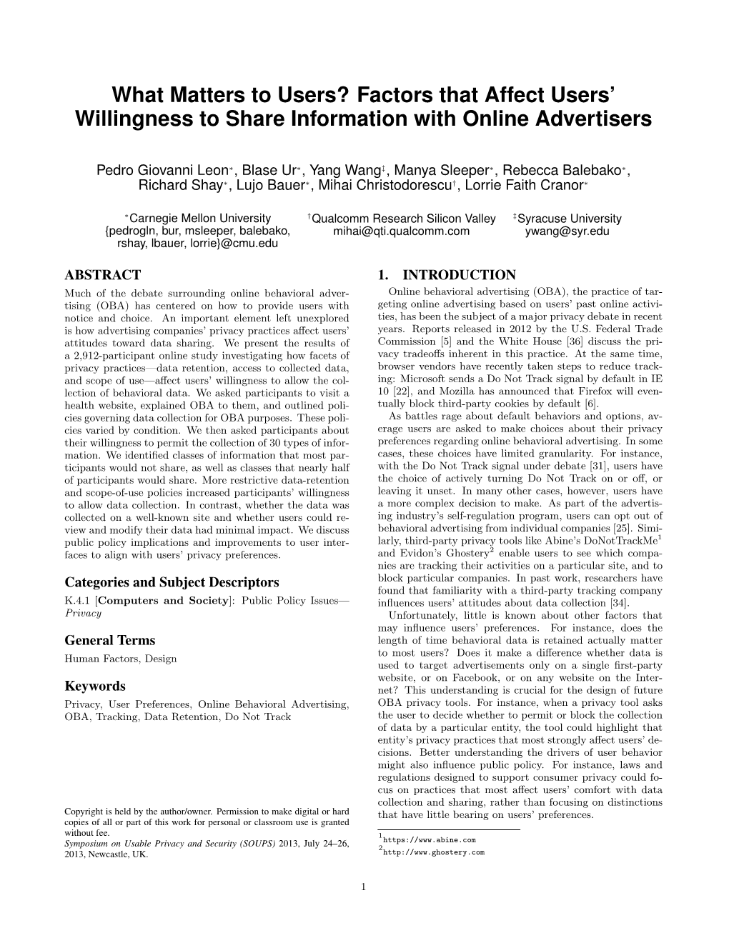 Factors That Affect Users' Willingness to Share Information with Online