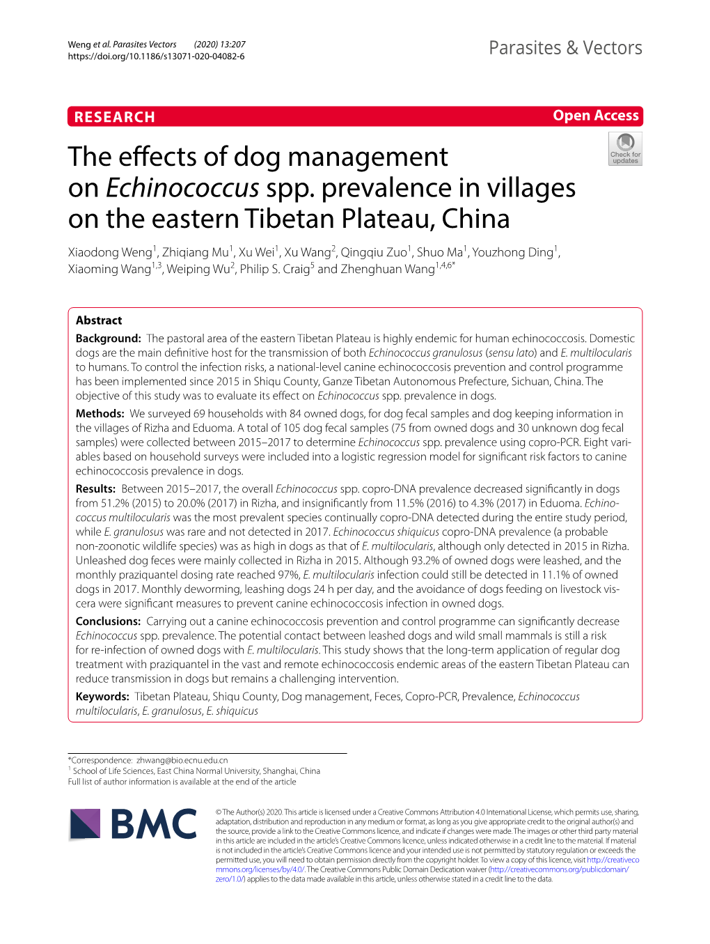 The Effects of Dog Management on Echinococcus Spp. Prevalence In