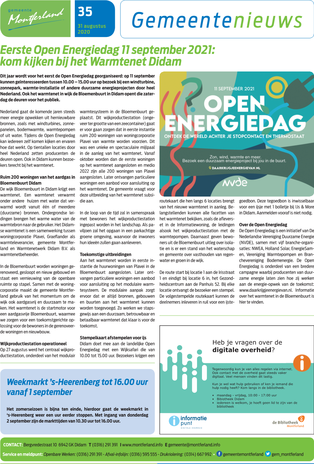 Eerste Open Energiedag 11 September 2021: Kom Kijken Bij Het Warmtenet Didam