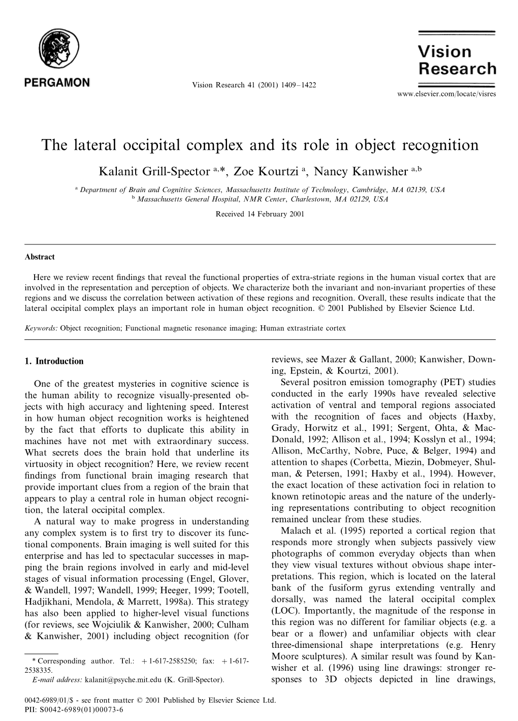 The Lateral Occipital Complex and Its Role in Object Recognition