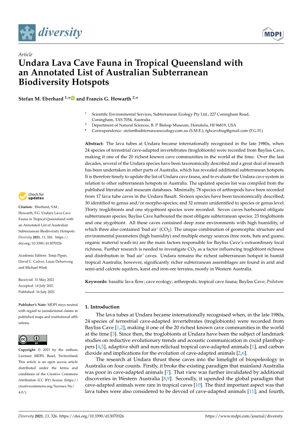 Undara Lava Cave Fauna in Tropical Queensland with an Annotated List of Australian Subterranean Biodiversity Hotspots