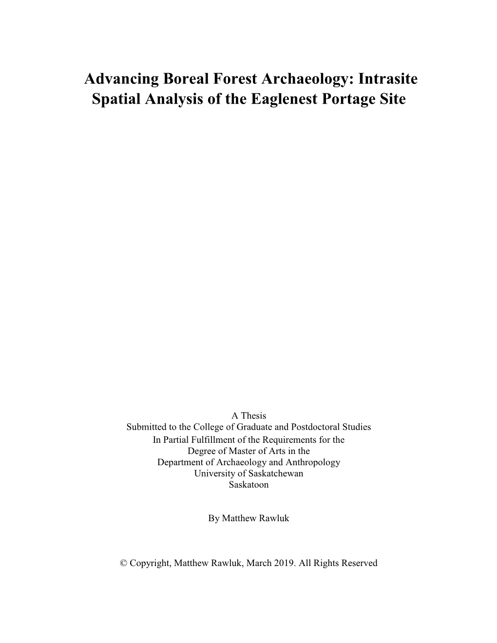 Intrasite Spatial Analysis of the Eaglenest Portage Site