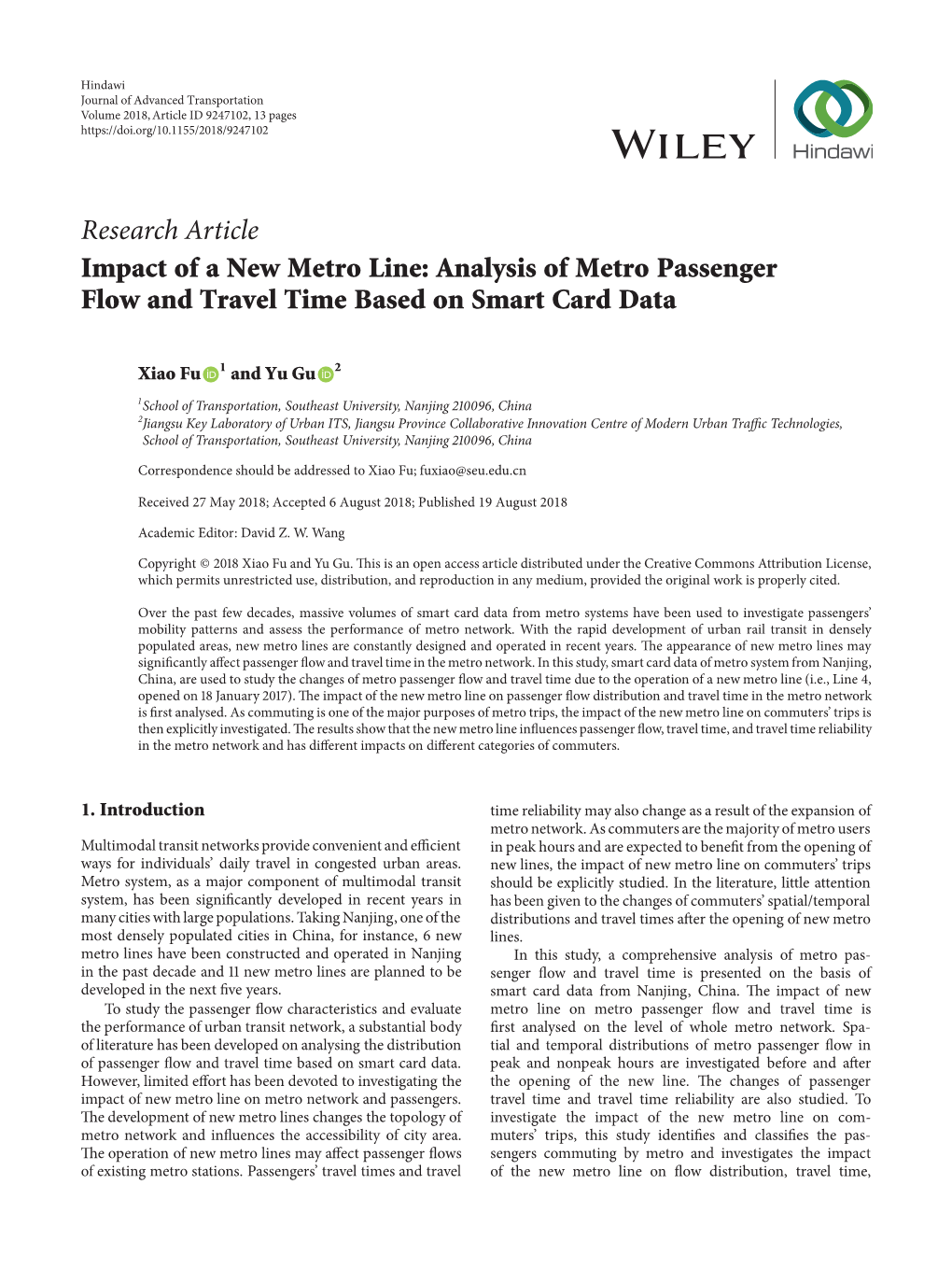 Impact of a New Metro Line: Analysis of Metro Passenger Flow and Travel Time Based on Smart Card Data