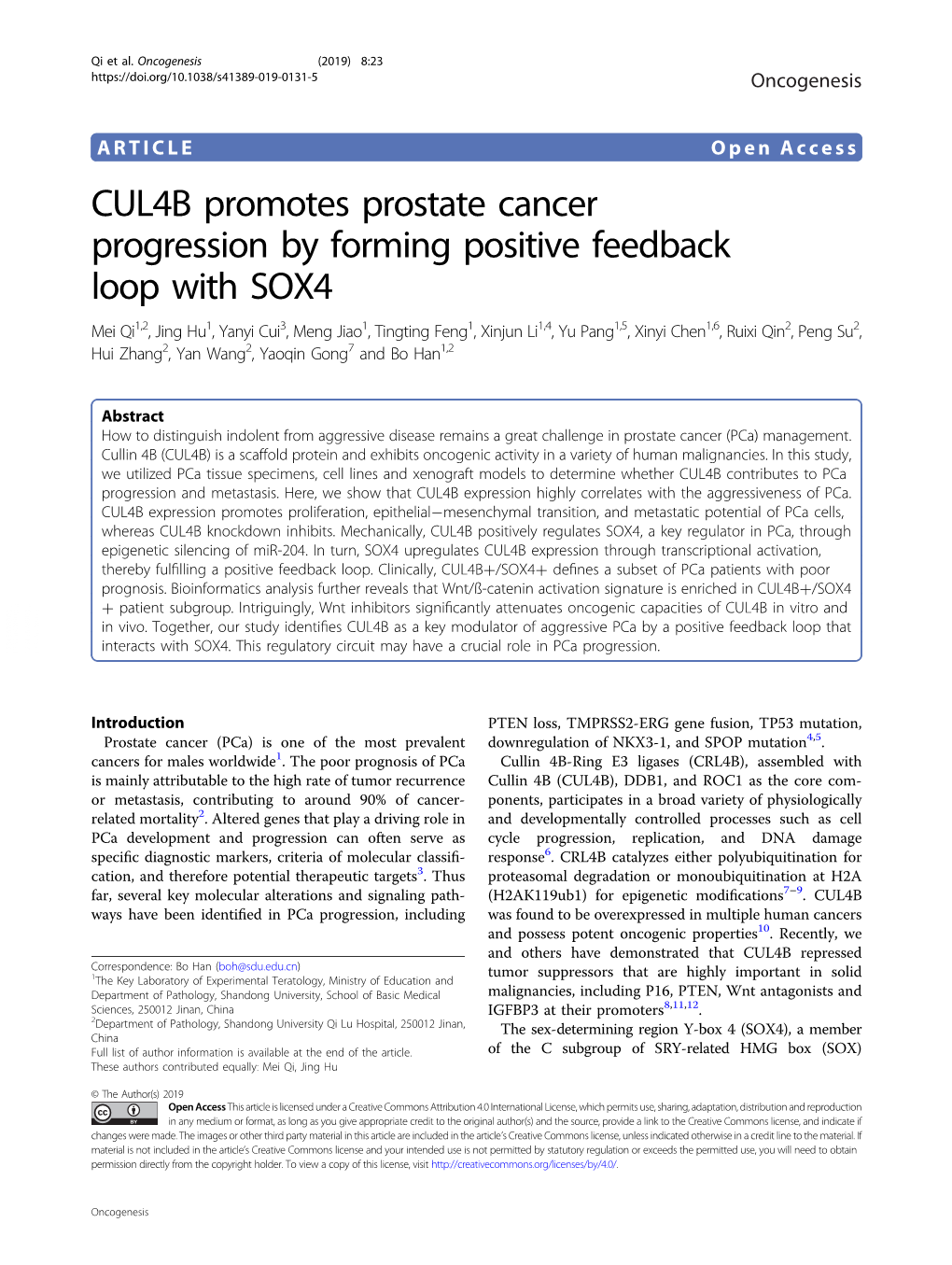 CUL4B Promotes Prostate Cancer Progression by Forming Positive