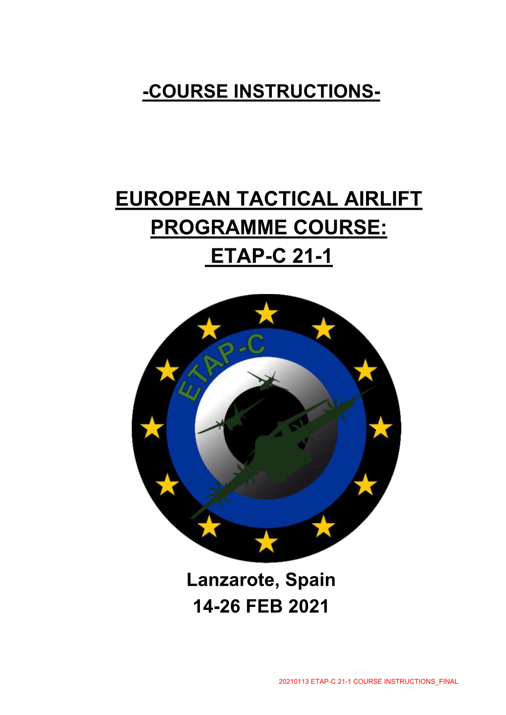 European Tactical Airlift Programme Course: Etap-C 21-1