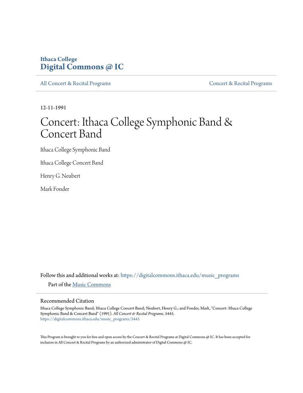 Concert & Recital Programs Concert & Recital Programs