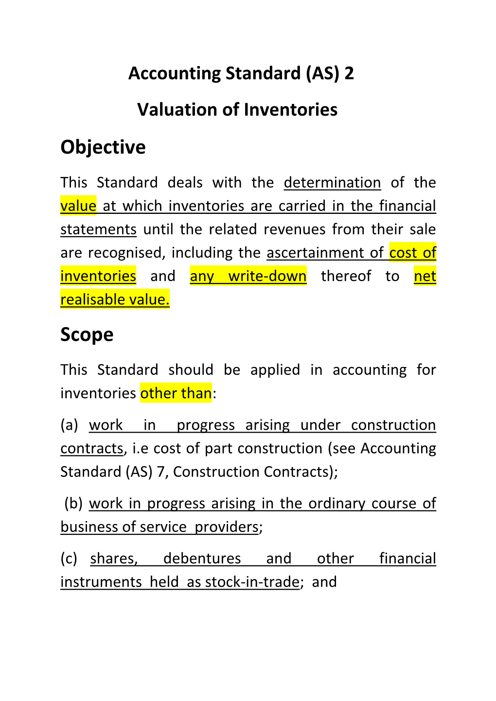 Accounting Standard (AS) 2 Valuation of Inventories
