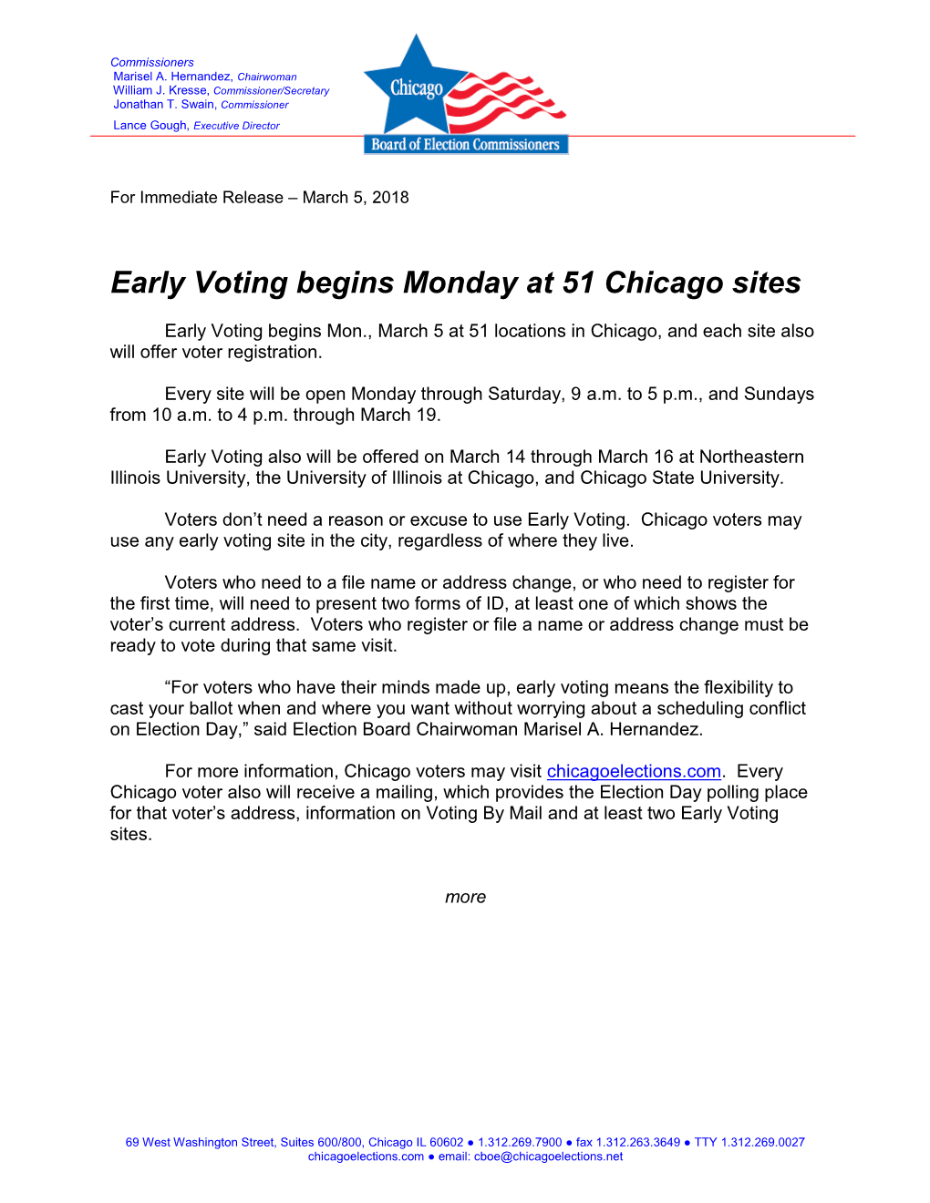 Early Voting Opens at 51 Chicago Sites