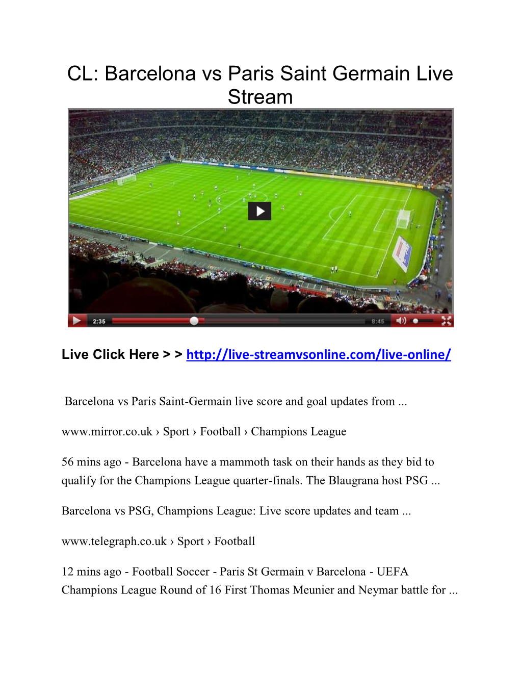 Barcelona Vs Paris Saint Germain Live Stream
