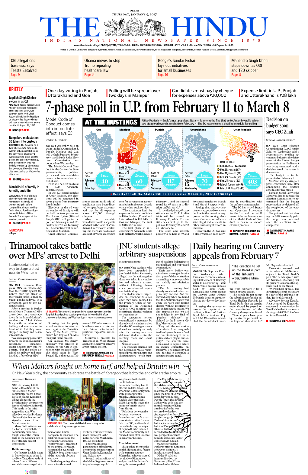 7-Phase Poll in U.P. from February 11 to March 8 Sworn in As the 44Th Chief Justice of India by the President on Wednesday