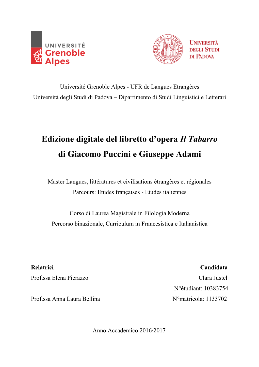 Edizione Digitale Del Libretto D'opera Il Tabarro Di Giacomo Puccini E