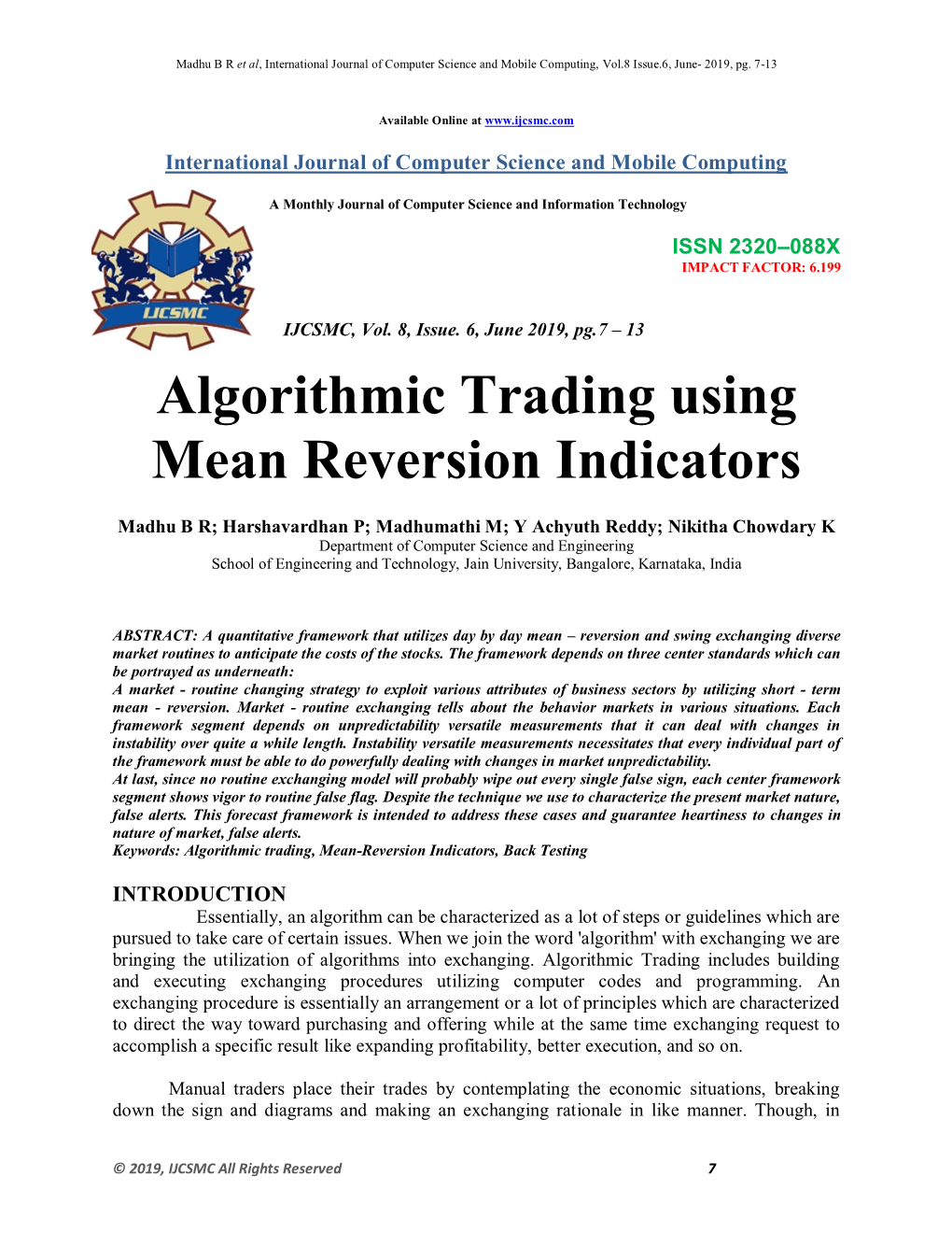 Algorithmic Trading Using Mean Reversion Indicators
