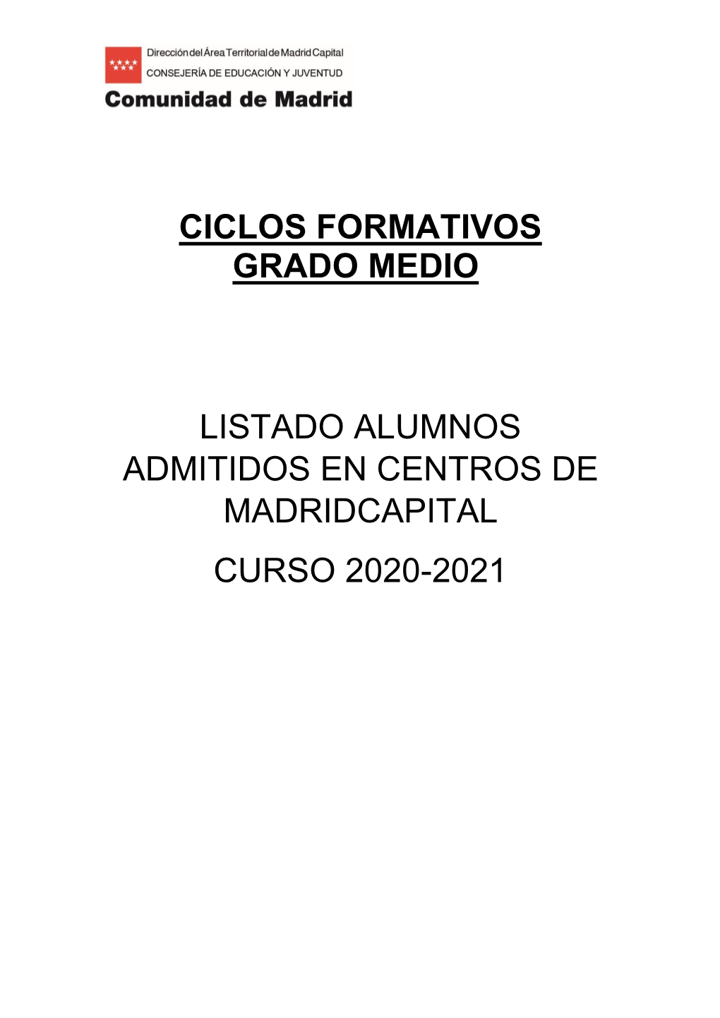 Ciclos Formativos Grado Medio Listado Alumnos Admitidos En Centros De