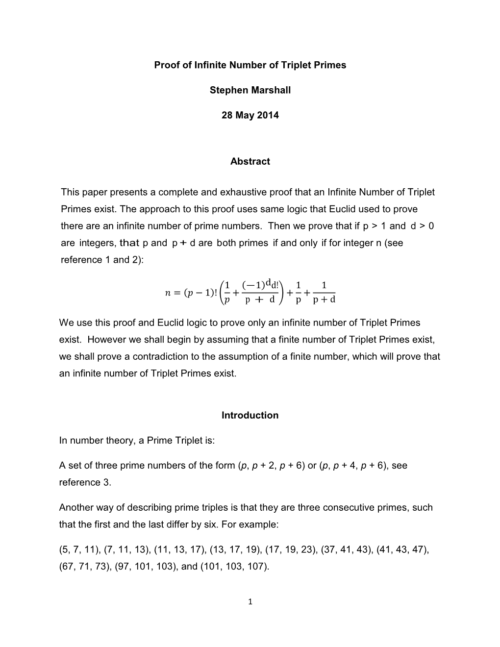 Proof of Infinite Number of Triplet Primes