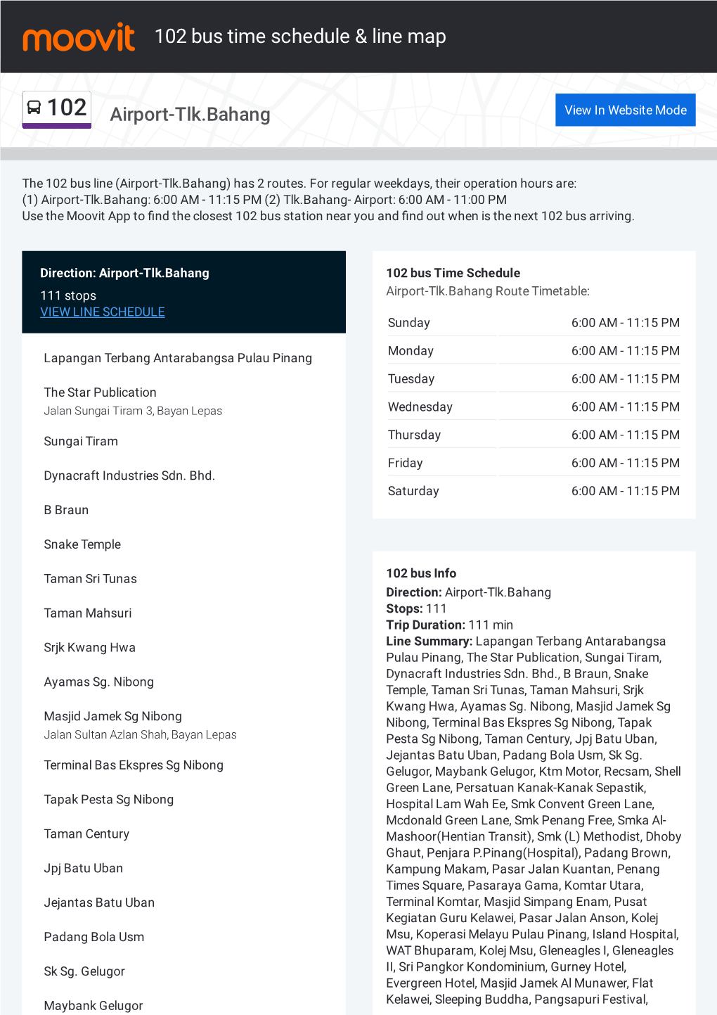 102 Bus Time Schedule & Line Route