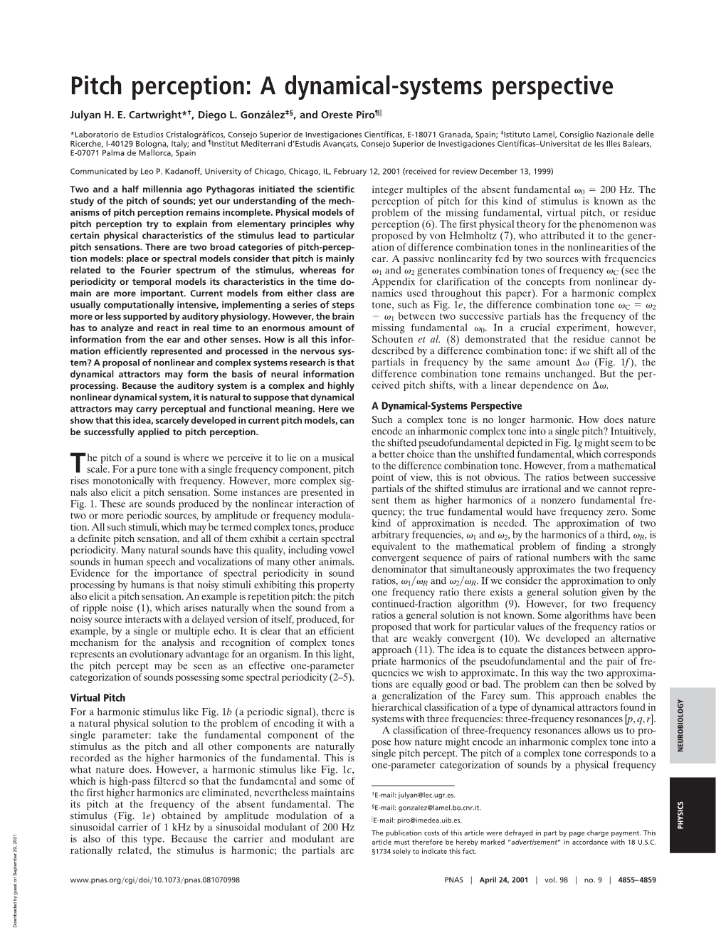 Pitch Perception: a Dynamical-Systems Perspective