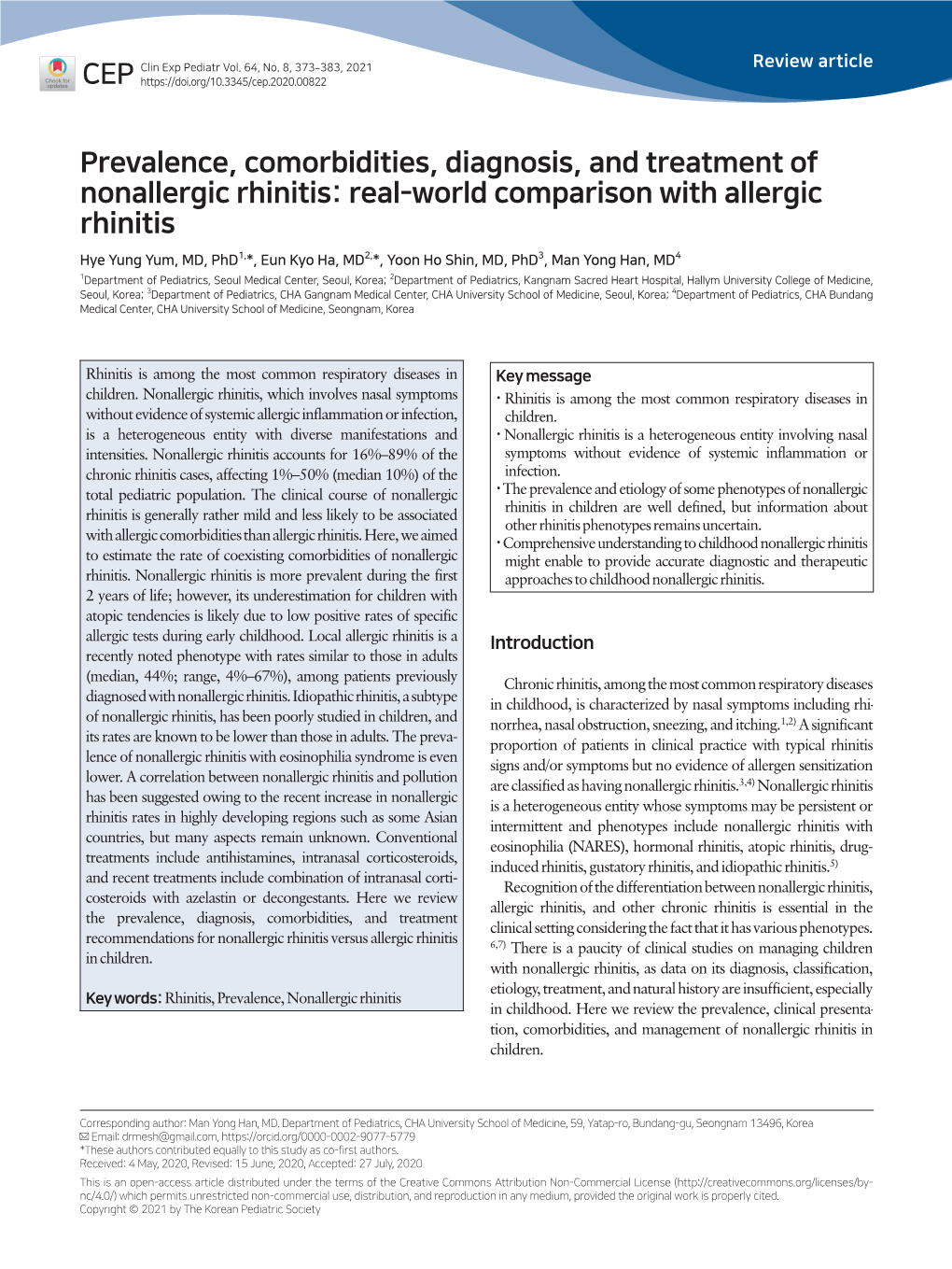 Prevalence, Comorbidities, Diagnosis, and Treatment of Nonallergic Rhinitis