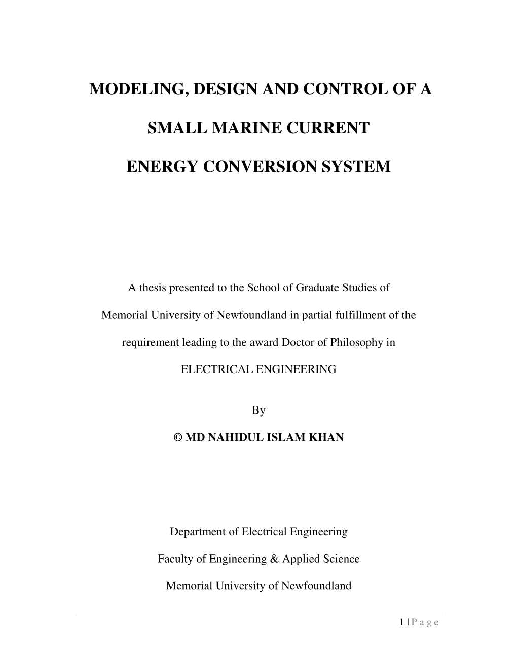 Modeling, Design and Control of a Small Marine Current Energy Conversion System