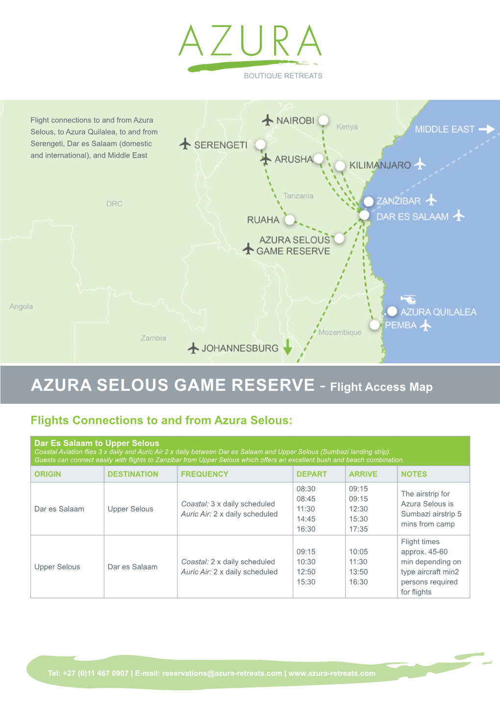 AZURA SELOUS GAME RESERVE - Flight Access Map