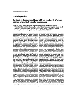 Audit in Practice Patients in Broadmoor Hospital from the South Western Region: an Audit of Transfer Procedures