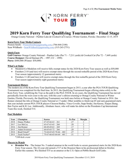 2019 Korn Ferry Tour Qualifying Tournament – Final Stage Orange County National – Panther Lake & Crooked Cat Courses | Winter Garden, Florida | December 12-15, 2019