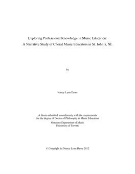 A Narrative Study of Choral Music Educators in St. John's, NL