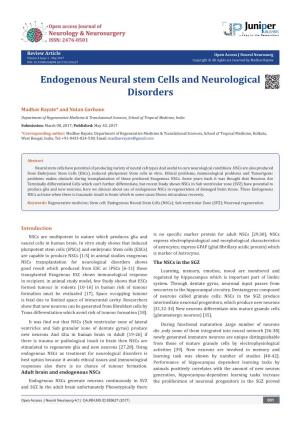 Endogenous Neural Stem Cells and Neurological Disorders
