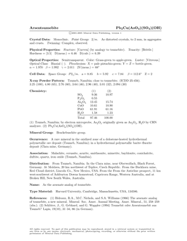 Arsentsumebite Pb2cu(Aso4)(SO4)(OH) C 2001-2005 Mineral Data Publishing, Version 1