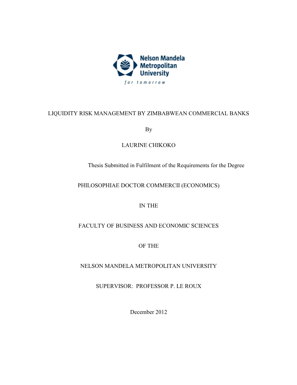 Liquidity Risk Management by Zimbabwean Commercial Banks