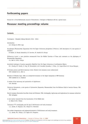 Forthcoming Papers Mosasaur Meeting Proceedings Volume